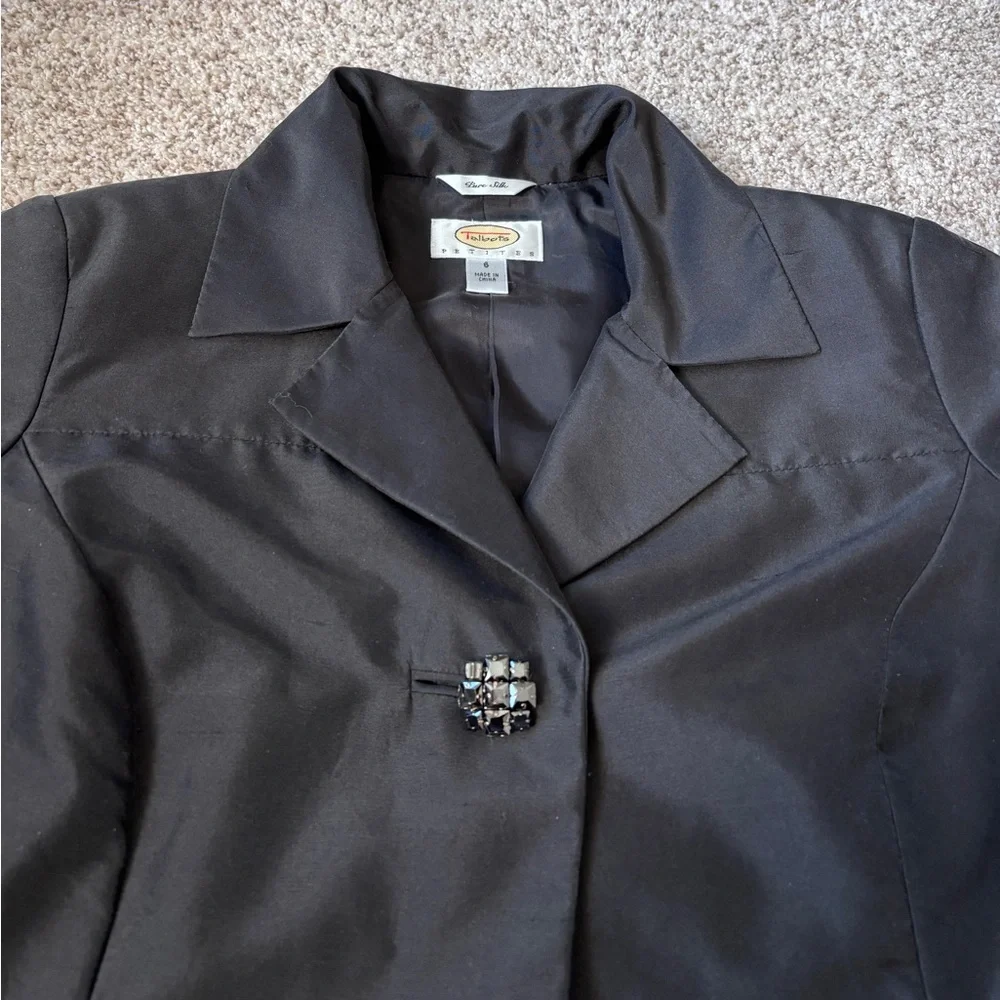 Talbot's Pure Silk One Button Blazer Jacket Cropped Black Size 6 - Picture 5 of 11